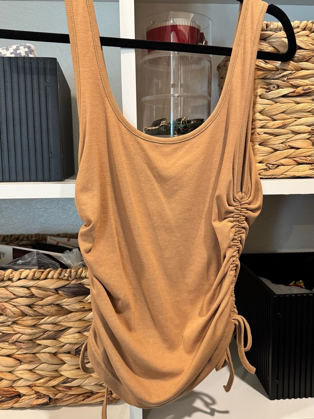 Ruched Tank Top in Camel Tan